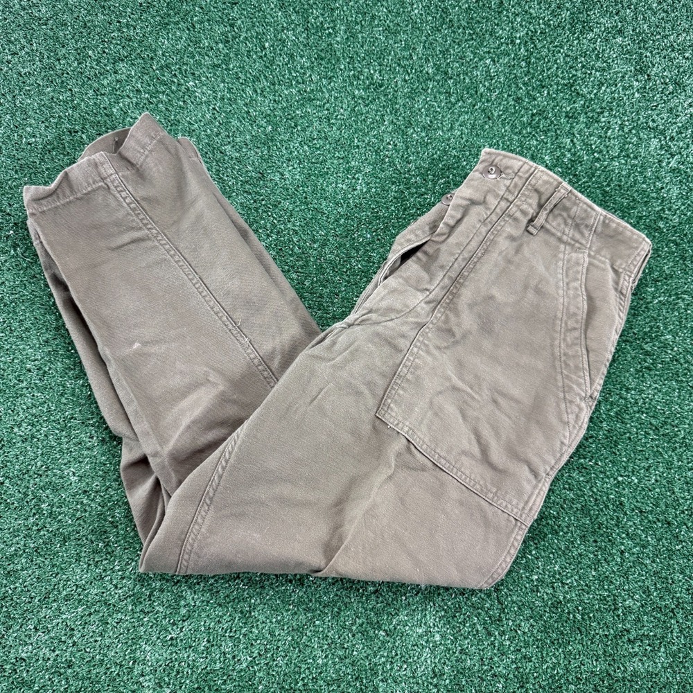 Vintage 60s Military US Army OG 107 Trousers Green Cotton Sateen Pants 34x29